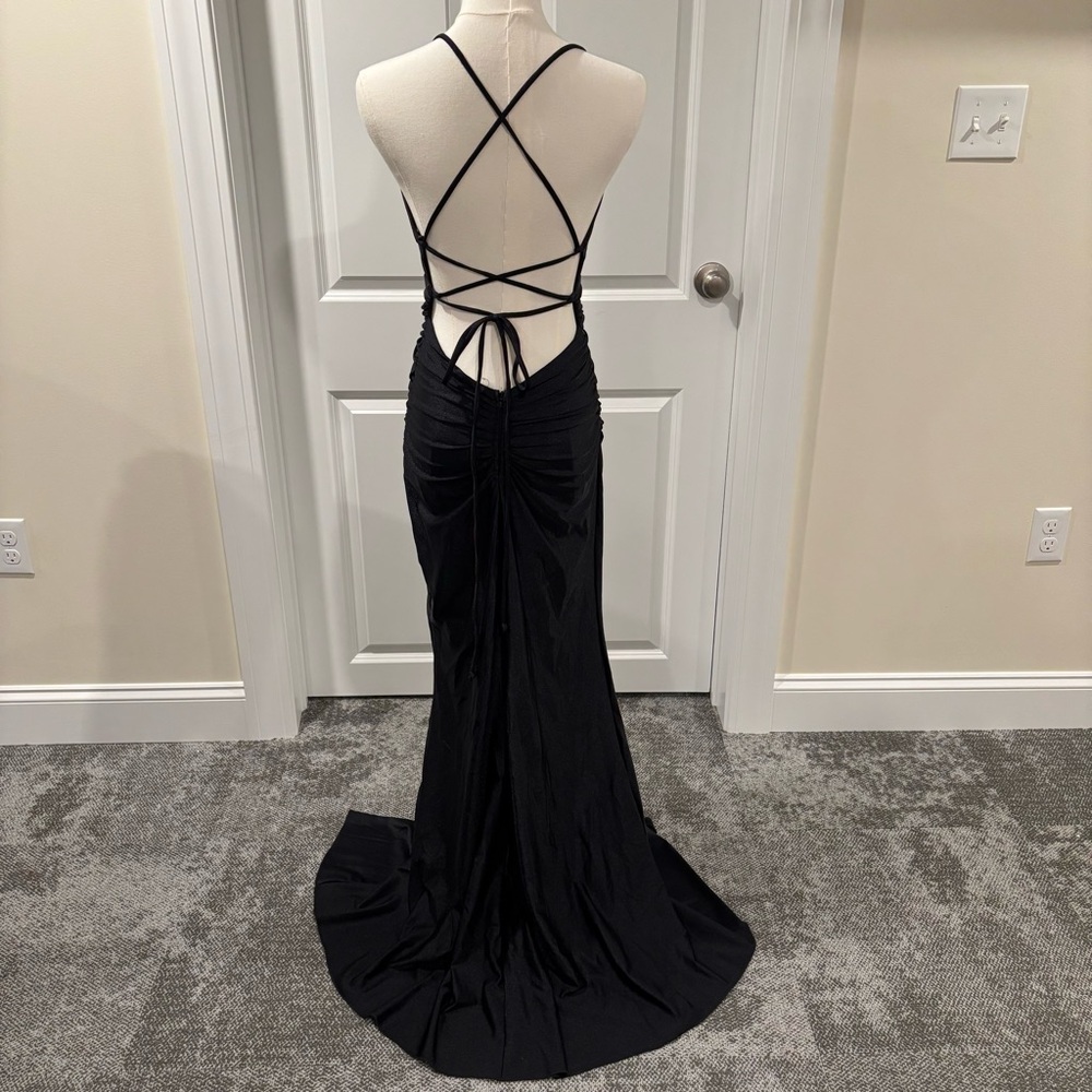 La Scala Black Lace Up Mermaid Dress With Waist Ruching Black Womens U.S. Medium - Picture 3 of 8